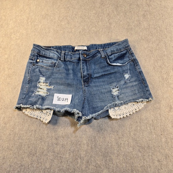 Adam Levine Pants - Adam Levine Womens Distressed Denim Shorts Lace Trim Medium Wash Blue Size 13